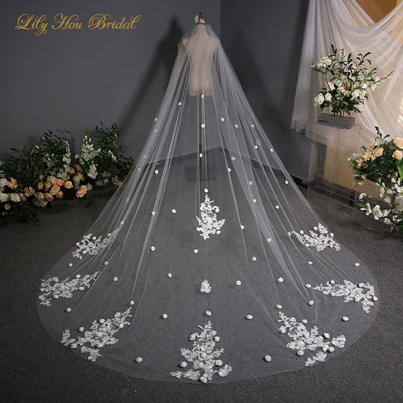 

Фата свадебная трехмерная с цветочной отделкой, Тюлевая Однослойная мягкая с очаровательной цветной кружевной аппликацией, длиной 3 м