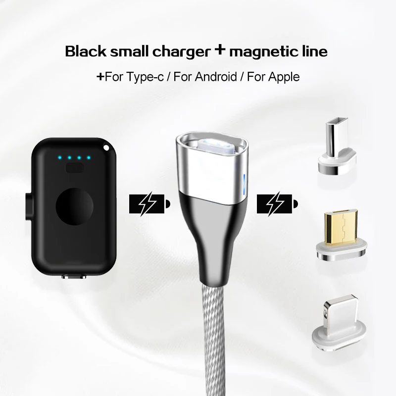 3 in 1 black 4 шт. Мини Магнитный внешний аккумулятор для iPhone, Android, Тип C, портативный светодиодный светильник, магнитное зарядное устройство, внешний аккумулятор для Xiaomi, huawei, samsung - Цвет: 3 in 1 black