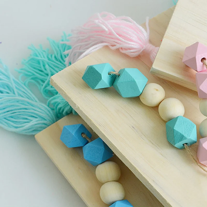 

Cute Solid Wood Single-layer Tassel Partition Wooden Bead Tassel Living Room Bedroom Shelf Children's Room Home Wall Decoration