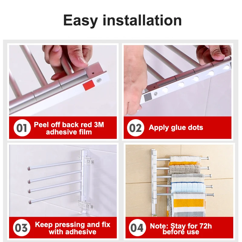 

Towel Rack Wall Mounted Bathroom Rotatable Towel Holder 2/3/4/5-Bar Kitchen Shelf Towel Hanger bathroom accessories No Punch