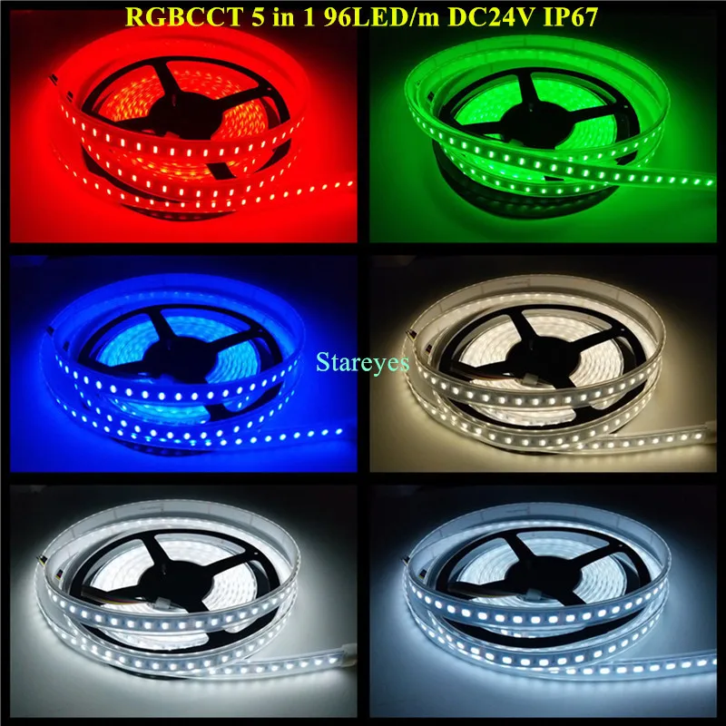 1 шт. SMD5050 60 96 Светодиодный одов/м 5 м RGBCCT в 12 В постоянного тока 24 Светодиодная