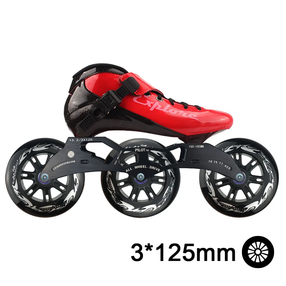 Red Black ISPORTS скоростные роликовые коньки из углеродного волокна для соревнований 3*125 мм или 4*100/110 мм уличные гоночные коньки Patines роликовые коньки SH56 - Цвет: Red Black