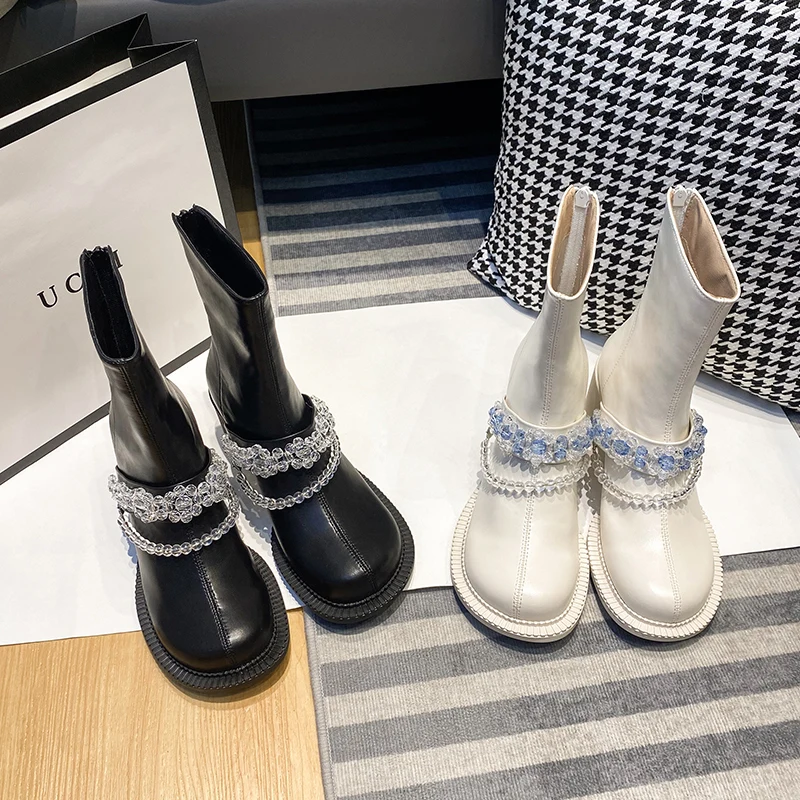 

Winter 2021 new high-heeled ladies boots round head British style fashion design black Chelsea Martin motorcycle free delivery