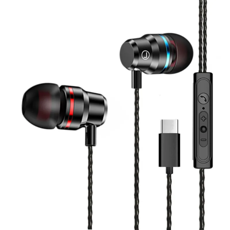 black Usb type C наушники, металлическая Проводная гарнитура, стерео спортивные наушники с микрофоном, регулятор громкости, аудио наушники для телефона Xiaomi huawei Nubia - Цвет: black