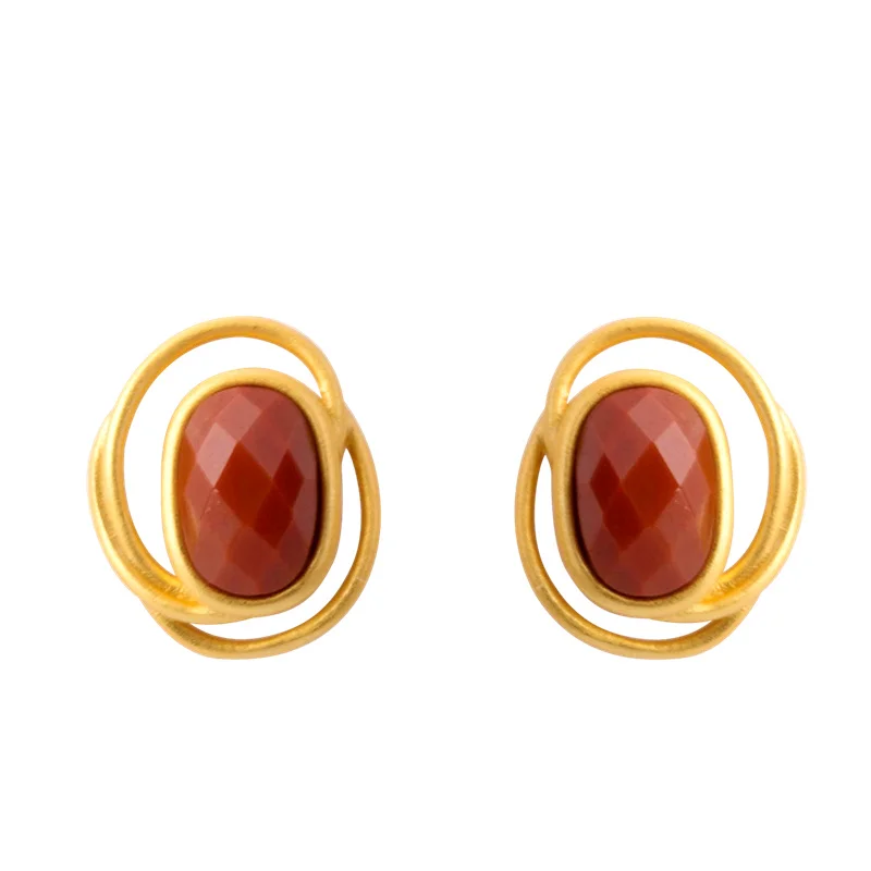 

Fanling S925 silver gilt oval section South Red Earrings palace red rich elegant temperament