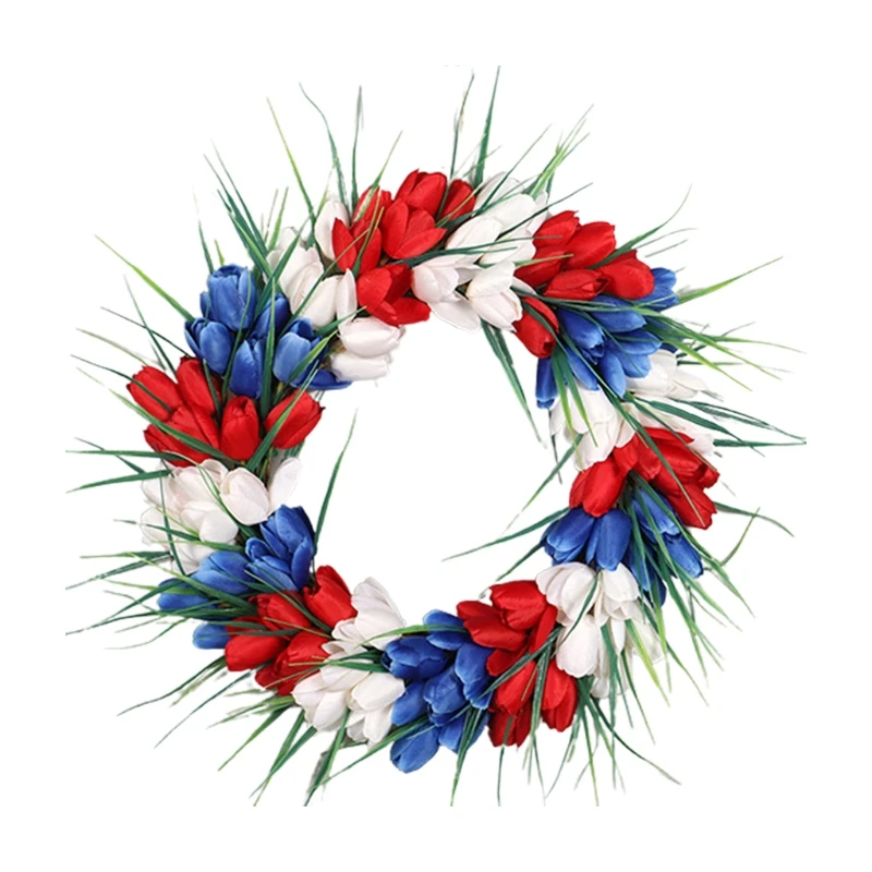 

Silk Flower American Patriotic Door Wreaths July of 4th Independence Day Front Door Decor Garland Party Holiday Scenery Props