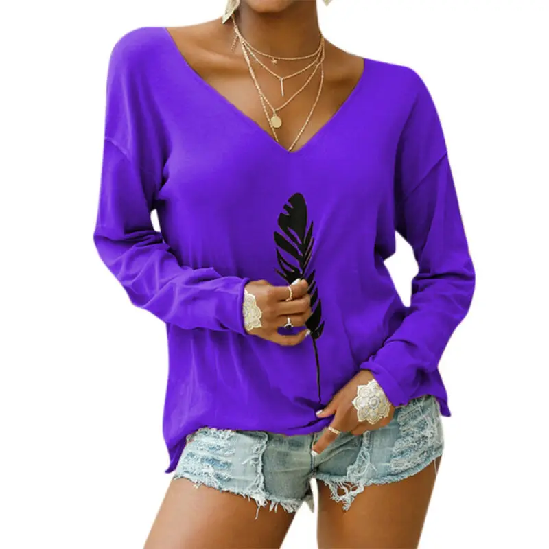 

Женская футболка с длинным рукавом и V-образным вырезом