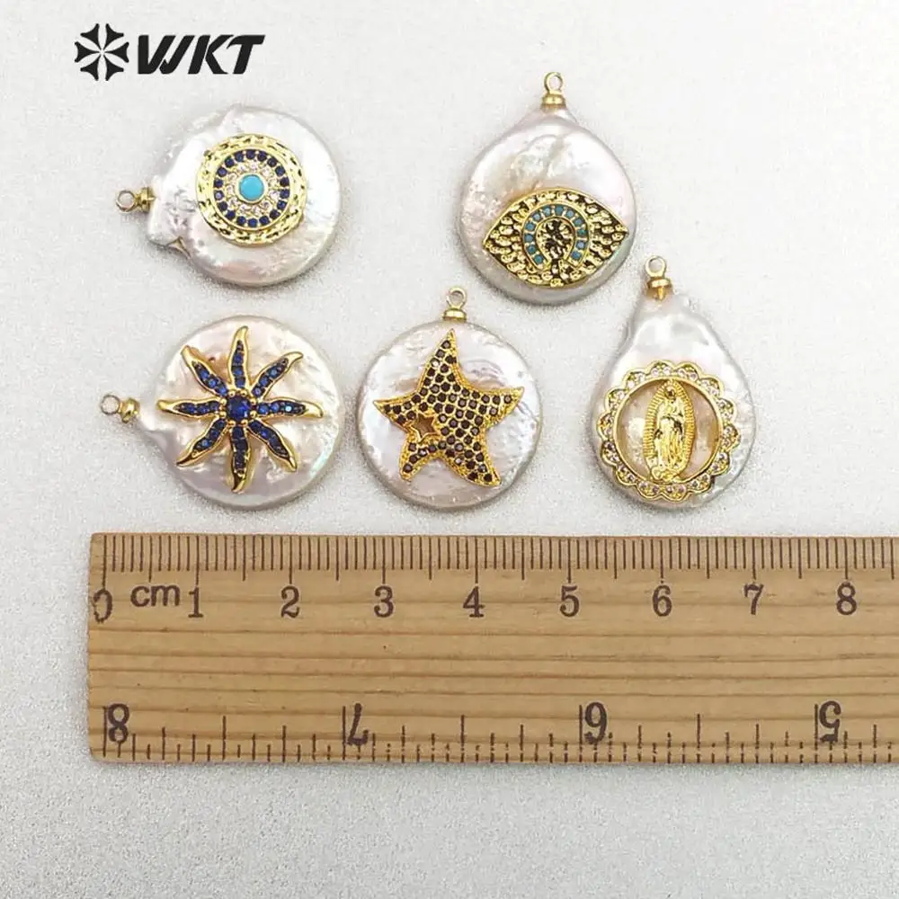 WT-MP131 натуральный пресноводный жемчуг и кулон CZ паве случайного размера белый со