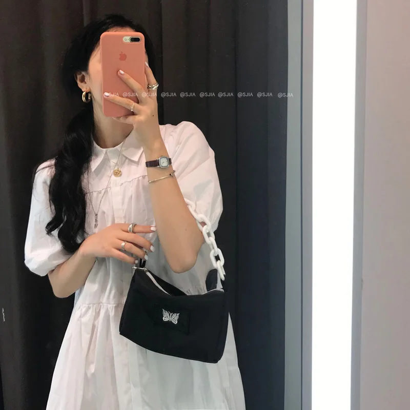 

Retro Design Female Small Chain Shoulder Bags Nylon Butterfly Embroidery Ladies Mini Handbag Evening Clutch Girls Tote Purse