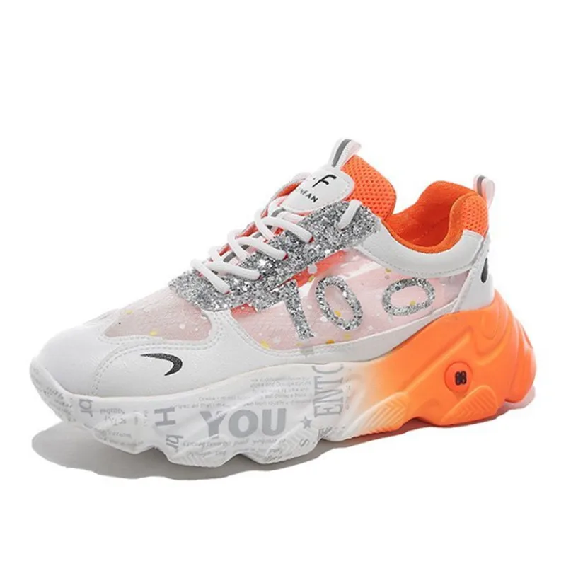 Кроссовки женские вулканизированные дышащие увеличивающие рост радужного цвета