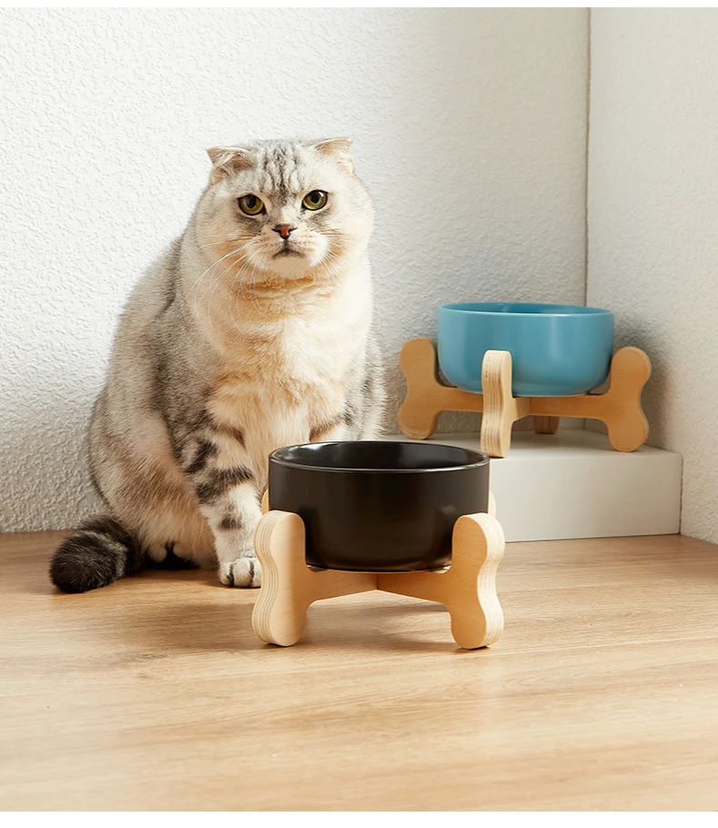 

Pet Dog Bowl With Wood Raised Stand Ceramic Cat Dog Bowl For Dog Feeder For Cats Matte Heavy Non-Slip Bowl For Dogs Accessories