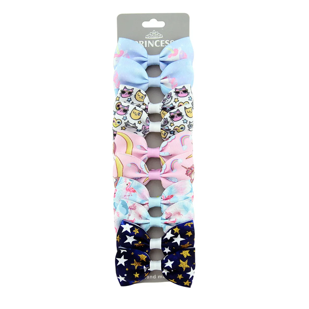 

Handmade Print Unicorn Rainbow Hair Bows With Clips For Kids Girls Hairgrips Headwear Hair Accessories 10pcs/set 2.75" New