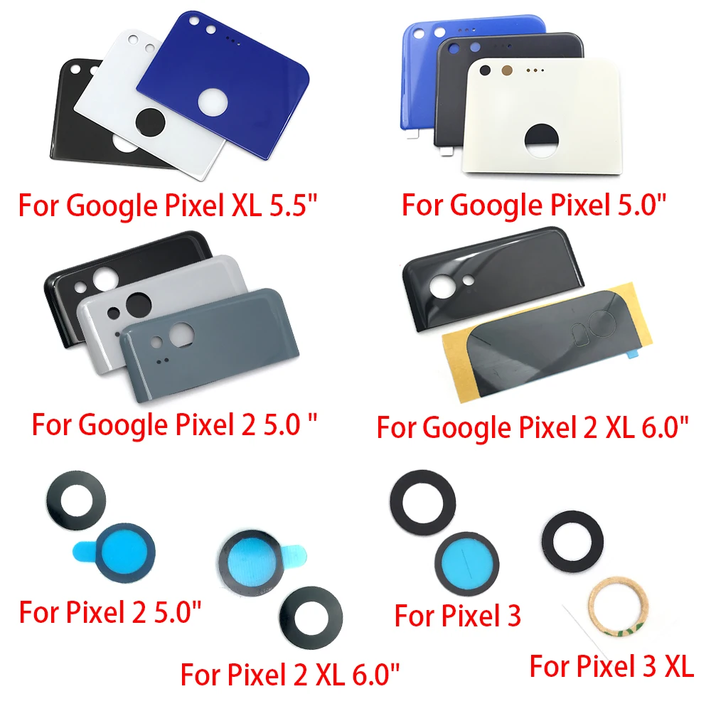 1Pcs, Back Rear Camera Glass Lens Cover + Camera Lens With Sticker For Google Pixel XL / Pixel 2 XL / Pixel 3 XL 5.0" 5.5 "