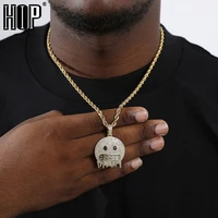 hip hop iced out bling rapper cubic zirconia smiling face baguette necklaces pendants for men rapper jewelry