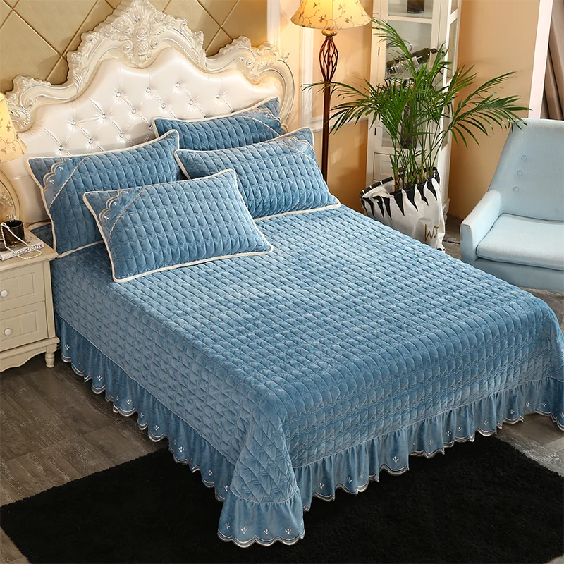 2020 синий простой стеганый простыня сплошной цвет шить постельное белье