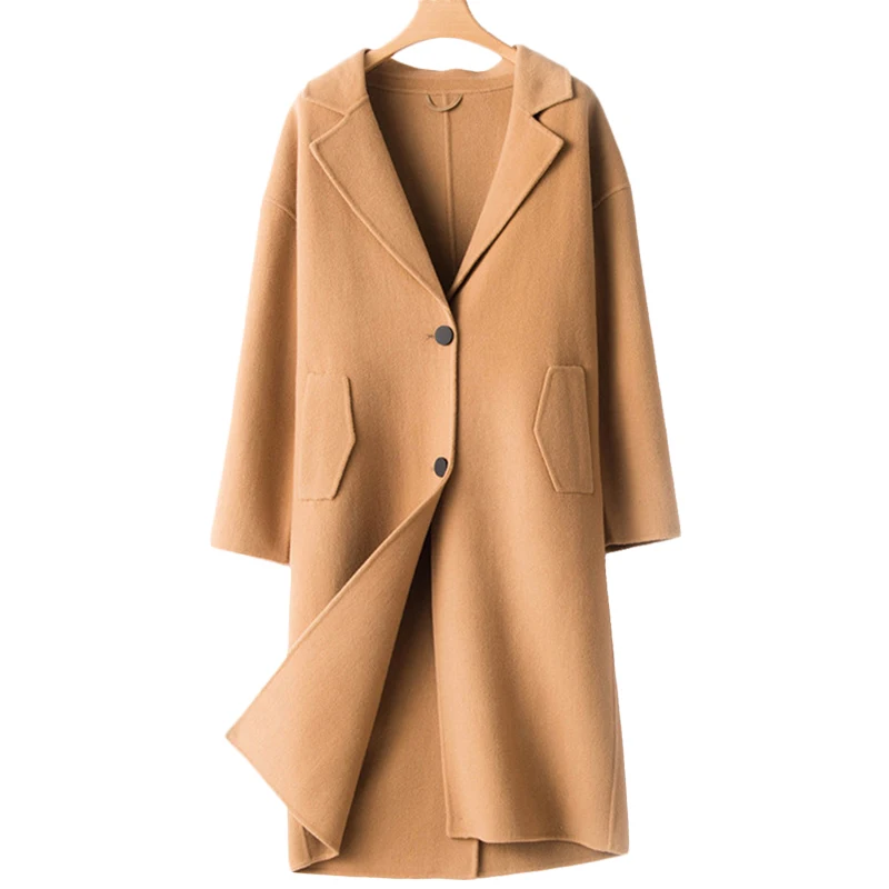 Модное Длинное двустороннее шерстяное пальто женское осенне-зимнее Новое