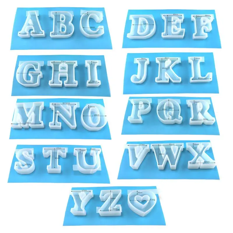

A-Z буквы нашивкой в виде сердца 27 комплект пресс-форм 6 см/2,4 дюймов Большой английские буквы ручной работы силиконовые смолы литейная слово ...