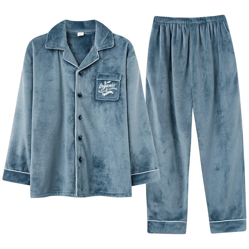 2021 Winter New Regular Men's Pajamas Set Thickened Warm Flannel Home Service 2-piece Set