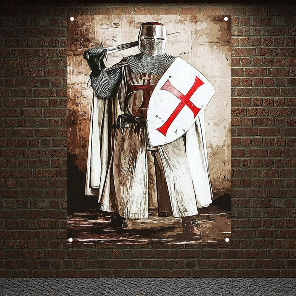 

Medieval Warrior Wall Hanging Tapestry Knights Templar Armor Posters Vintage Crusader Banners Flags Canvas Painting Home Decor 7