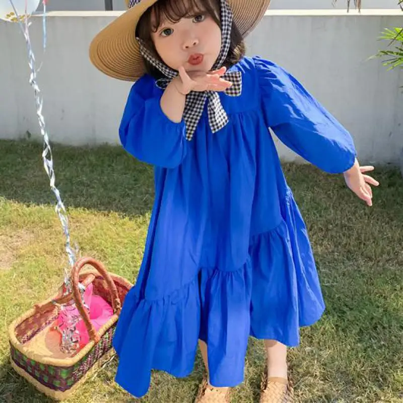 Платье для девочек с длинными рукавами и оборками хлопковые детские платья