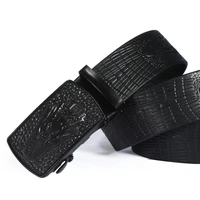 fashion metal engraving automatic buckle belt for men high quality crocodile pattern wide leather strap business male waistband