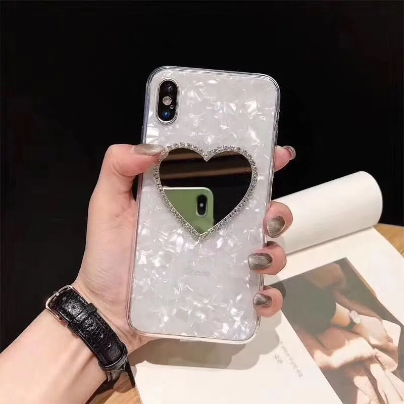 Блестящий Алмазный зеркальный чехол для телефона Love Heart для Iphone X, Xr, 6, 7, 8, 6S Plus, Xs Max, клеевой чехол, задняя крышка, чехлы бамперы