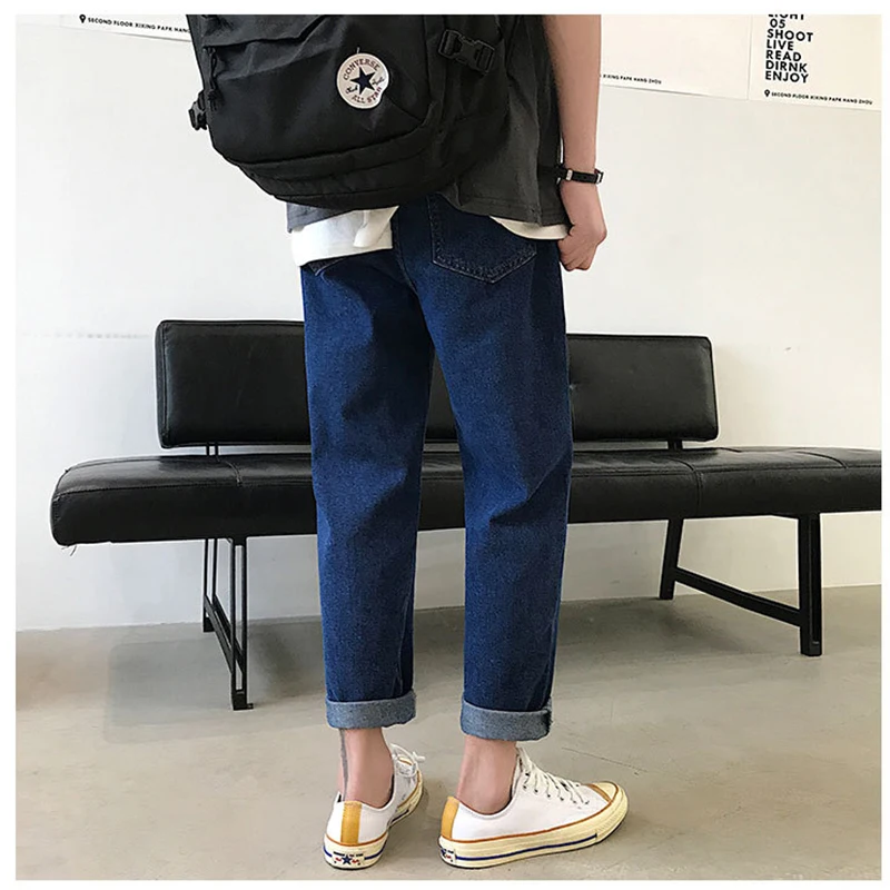 

Summer New Korean Men's 2021 Jeans Hong Kong Style Solid Straight Tube Harlen Pants Relaxed Couple Casual Pants