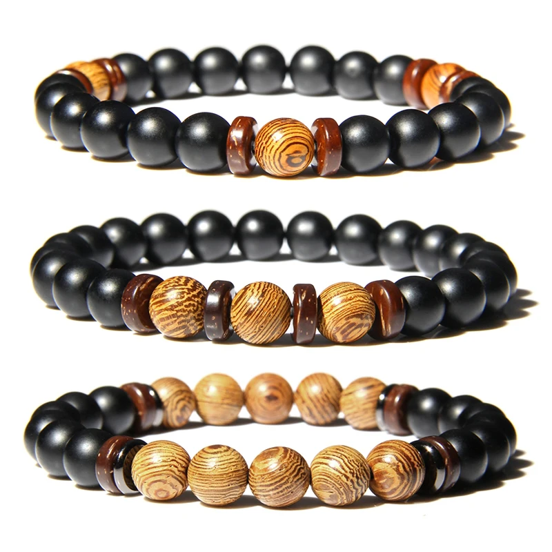 8 мм Новый натуральный черный камень оникс с деревянными бусинами очаровательный
