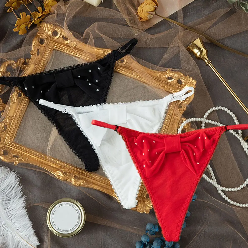 

Women's Thong Pants Sexy Lace Underwear Female Transparent Pearl T Pants Low Waist Sexy G-String Seamless Women's Bow Briefs