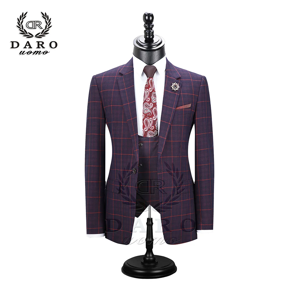 DR8038purple DARO мужской костюм terno приталенный Повседневный модный сетчатый Блейзер на одной пуговице куртка и брюки для свадебной вечеринки DR8038 - Цвет: DR8038purple