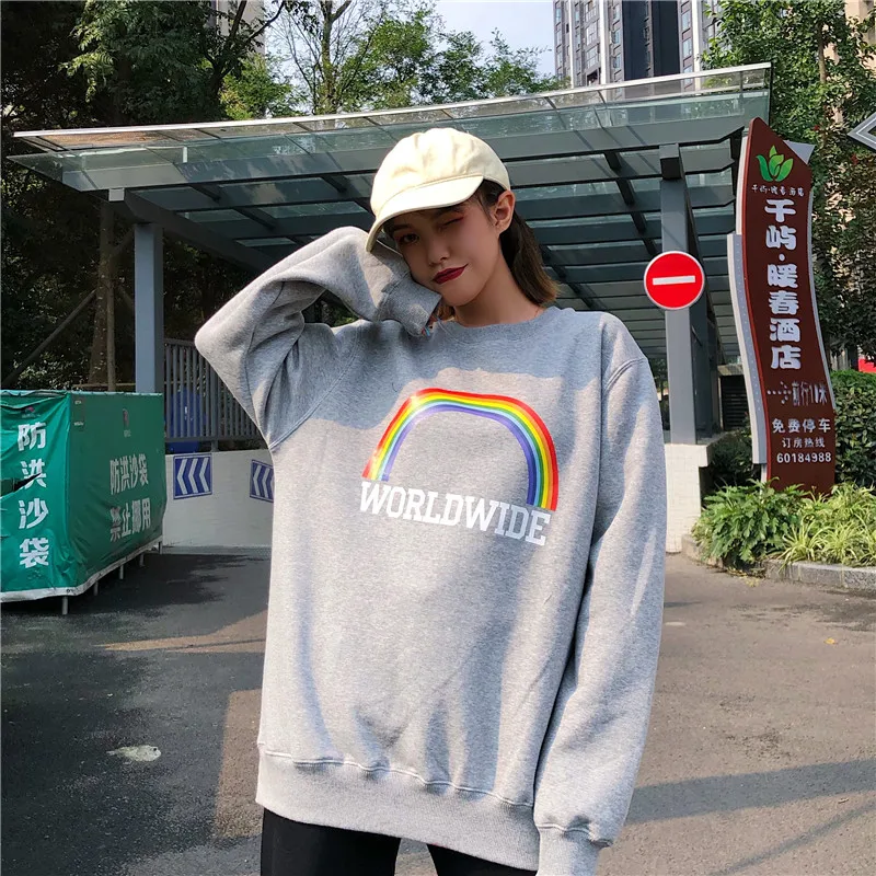 Женская толстовка Корейская версия свободный большой размер Радуга Harajuku ленивый ветер странная тонкая куртка ранняя толстовка куртка панк одежда