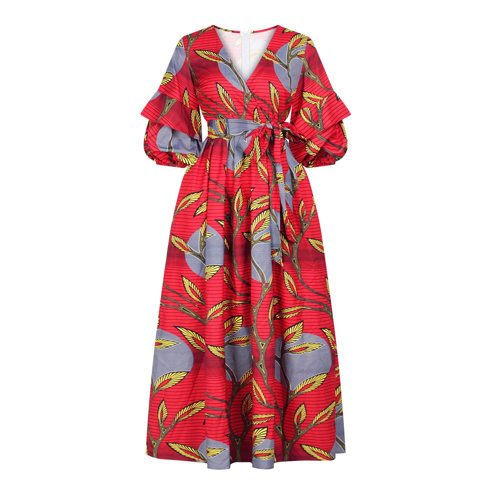 

Autumn Sexy 2020 African Women Printing V-neck Plus Size Long Dress African Clothing African Dresses for Women