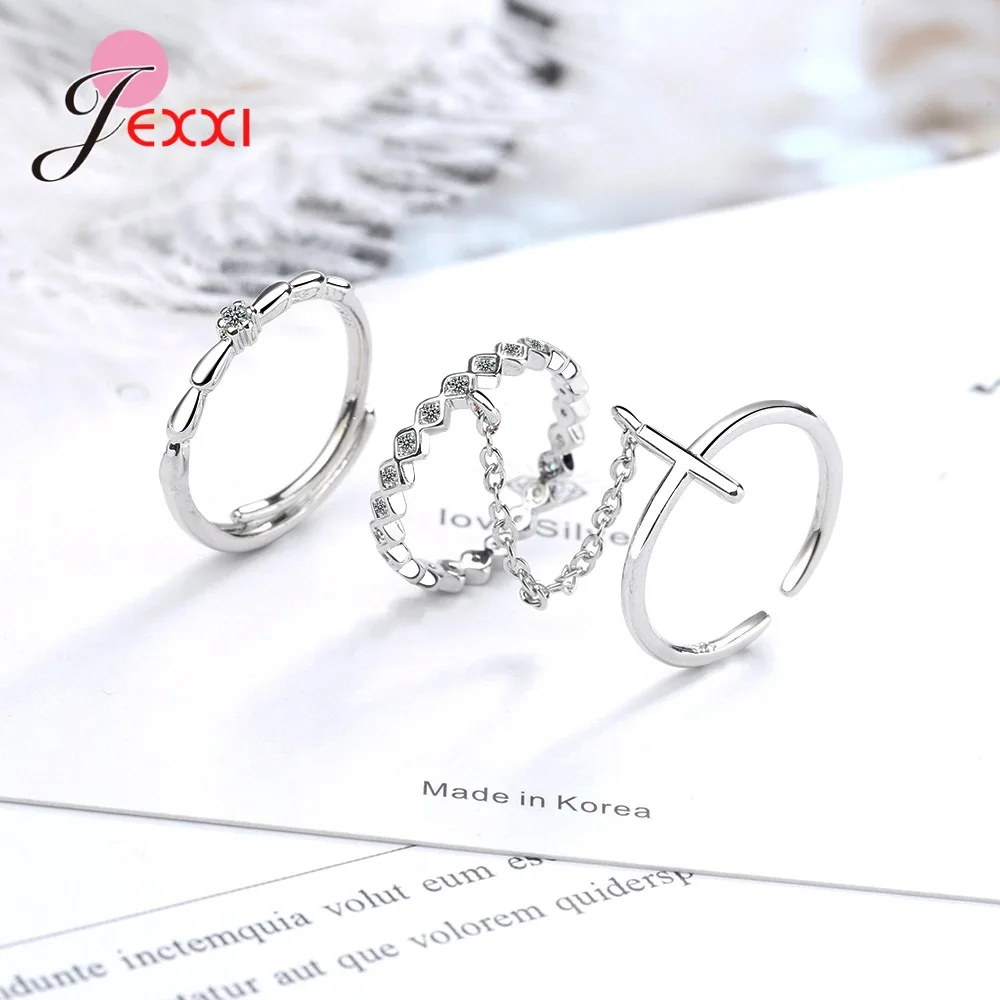 

3Pcs/Set Korean Ins Hot 925 Sterlign Silver Open Cross Rings For Women Girls Crystal Ring Female Engagement Wedding Jewelry