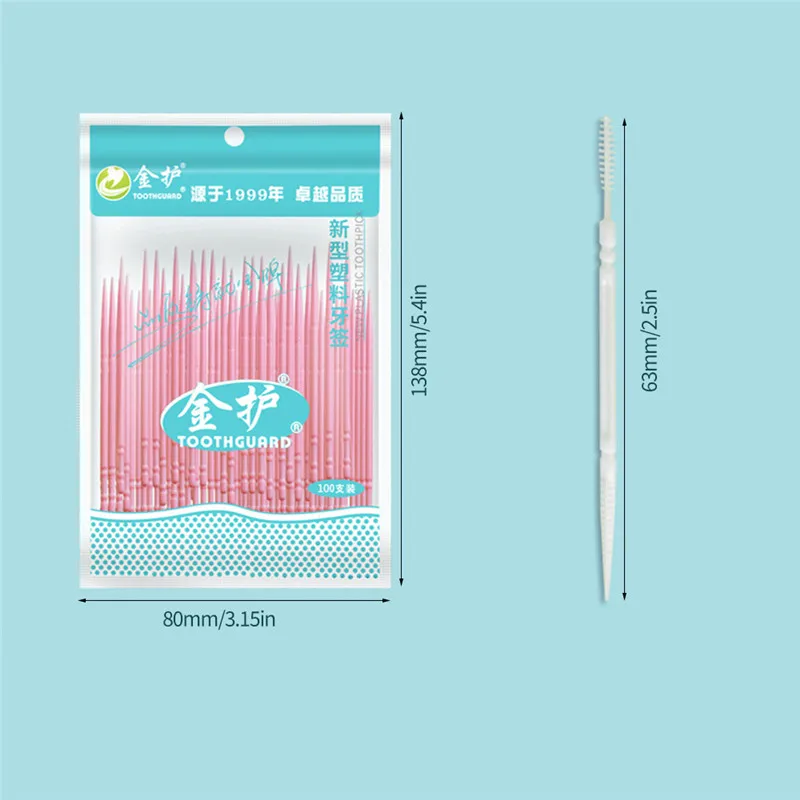 100 шт. зубная щетка с двумя головками для чистки межзубных пространств Denta нить