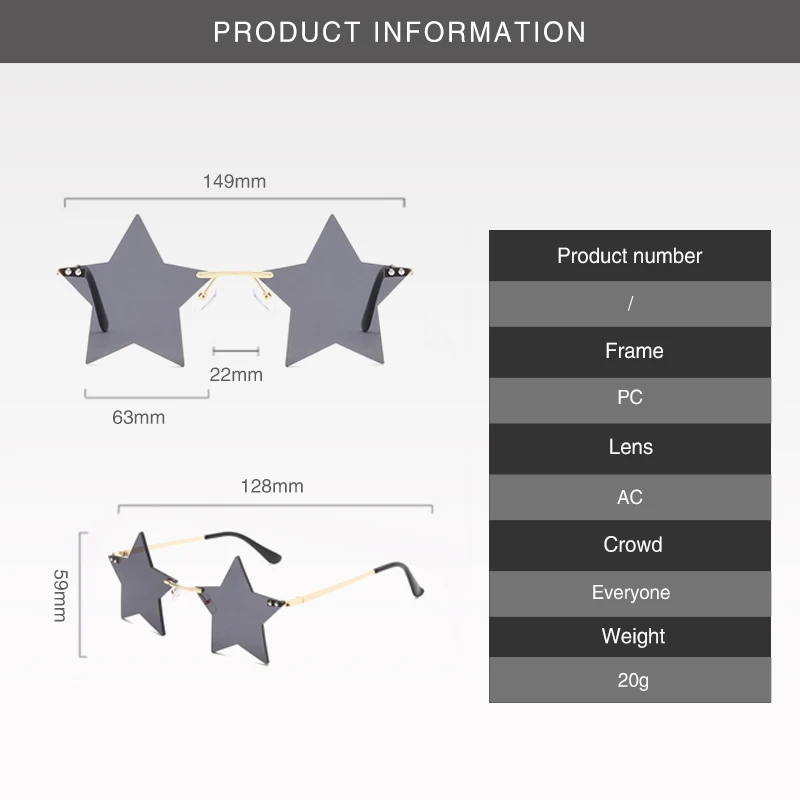 Солнцезащитные очки унисекс CRSD 2020 без оправы металлическая пентаграмма