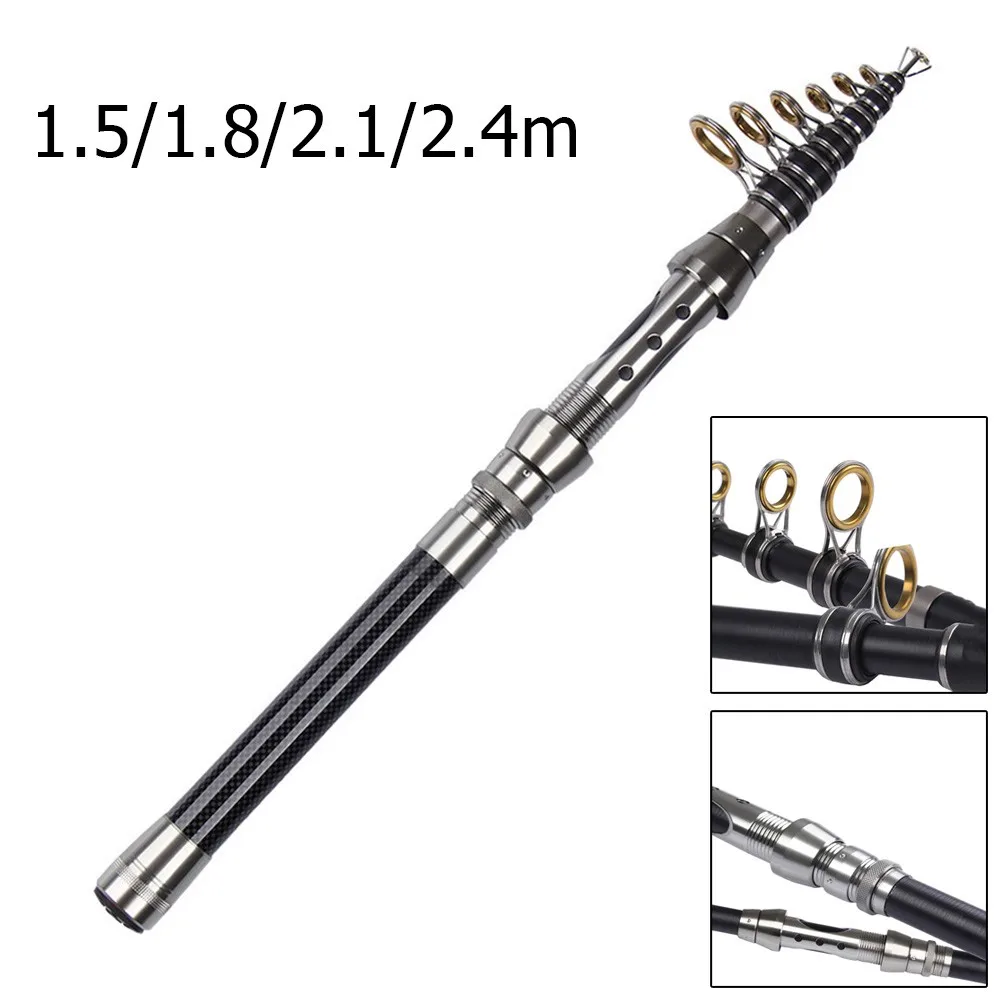 

Телескопическая удочка 1,5/1,8/2,1/2,4 м, профессиональное ультралегкое спиннинговое удилище из углеродного волокна, рыболовные снасти, удочка