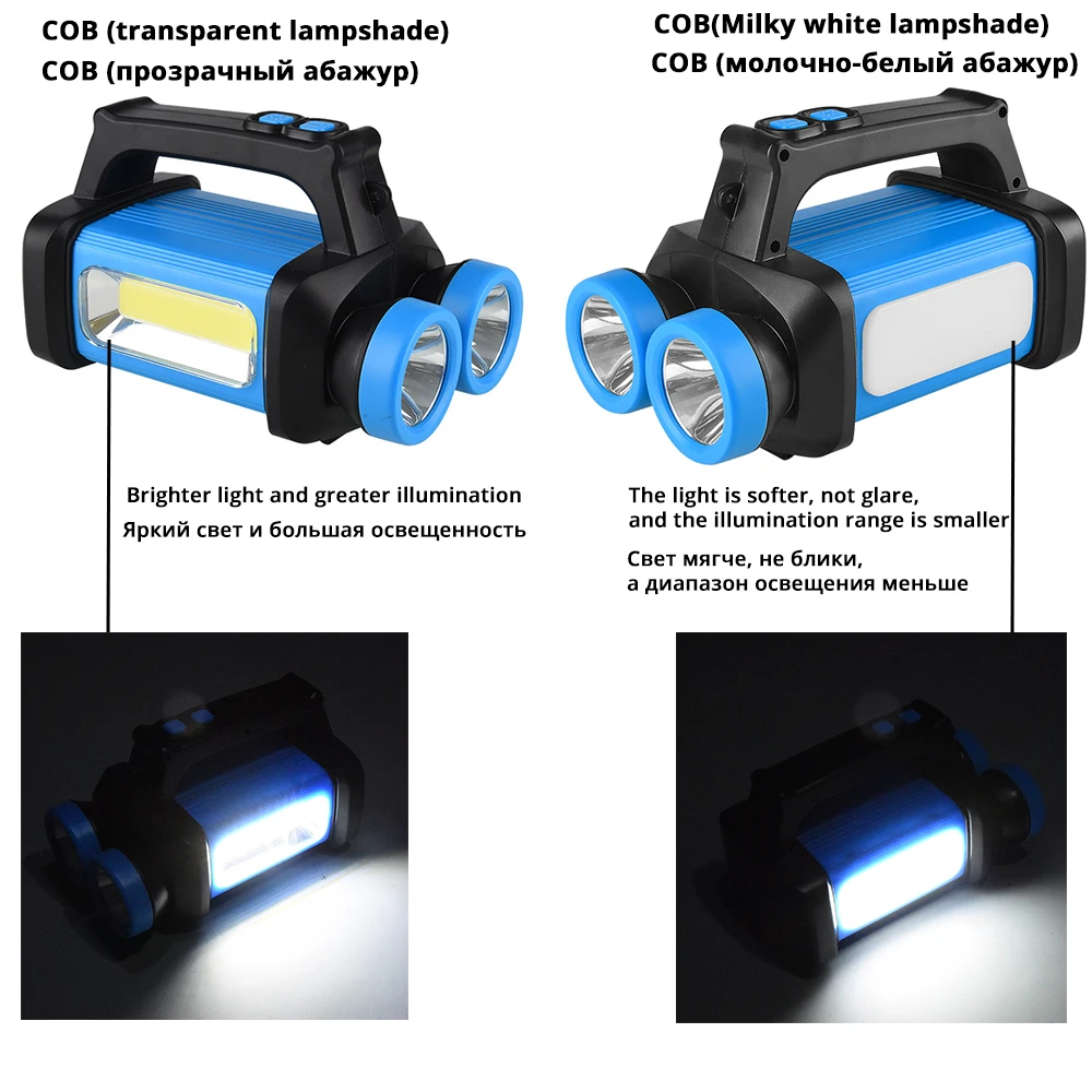 Яркий светодиодный фонарик портативный свет COB рабочий мягкий белый + желтый 3