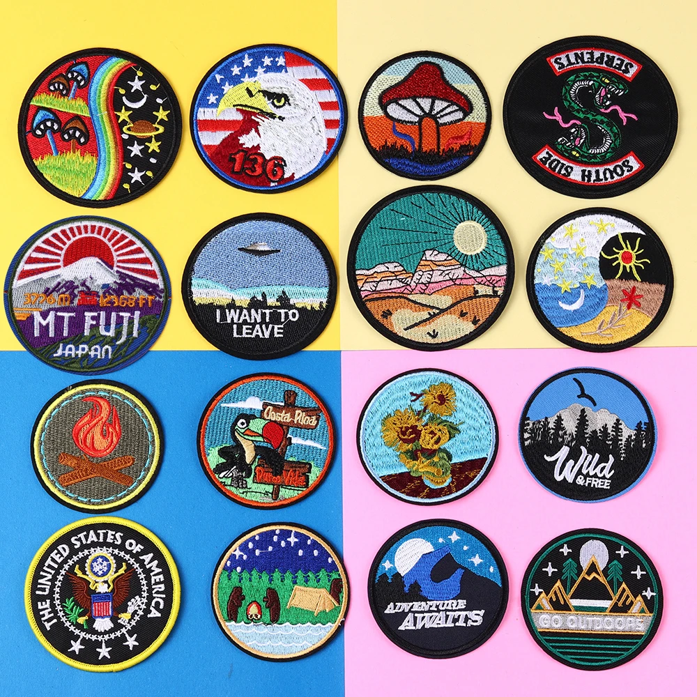 Круглая вышивка с американским орлом масляная живопись патчи хризантемой