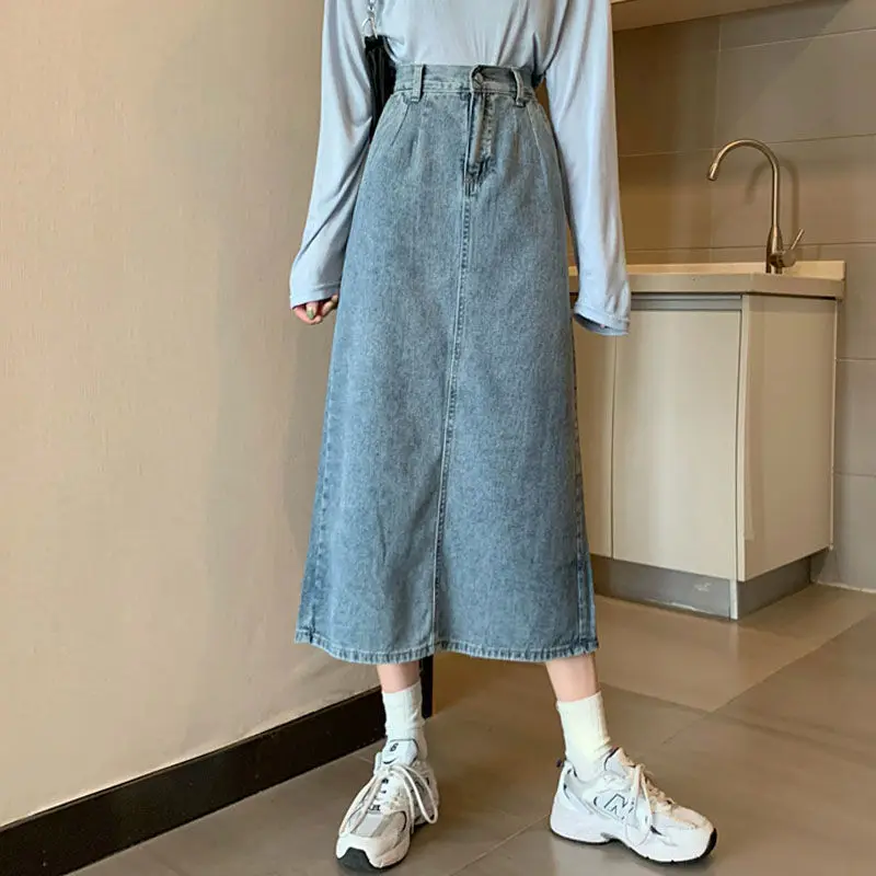

Spring Korean version ins Retro High Waist loose denim skirt for women