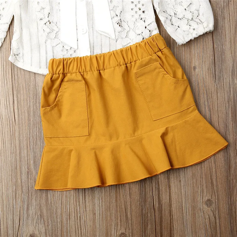 Милые комплекты одежды для маленьких девочек юбка-мини с бантом и кружевом 2 шт. |