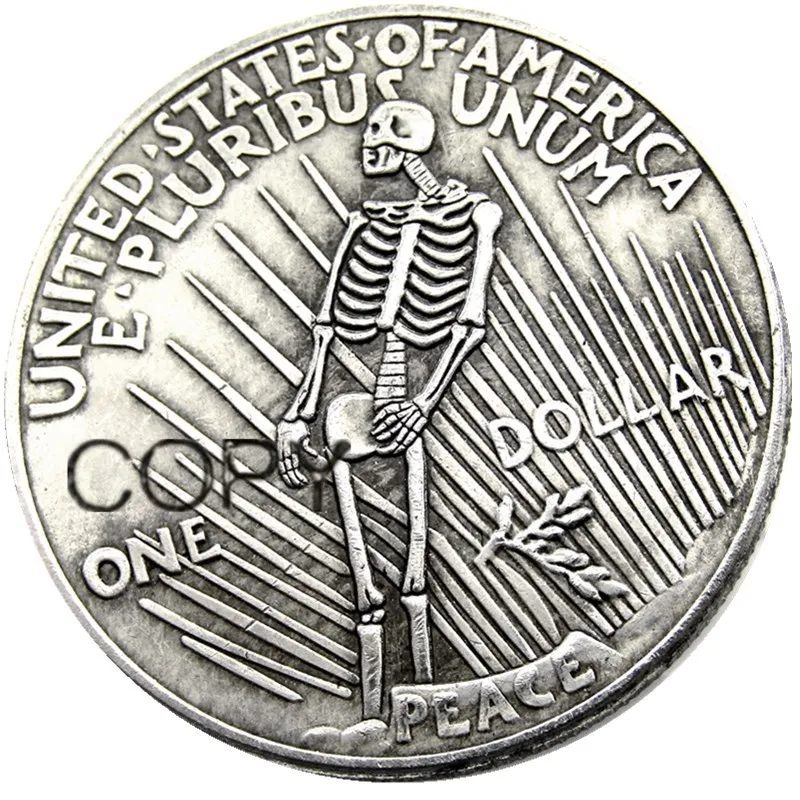 США Хобо 1922 Мир доллар Череп Зомби Скелет посеребренные копии монет|Безвалютные