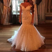 mermaid appliques lace wedding dress white bridal gowns 2021 v neck vestidos de noiva plus size bling robe mariee