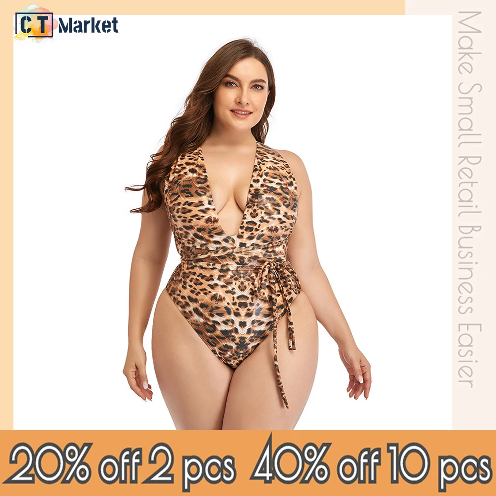 

One Piece Swimsuit Women Leopard Plus Size Swimwear Sexy Swimming Bodysuit with Pad 2021 Holiday CTYY03664