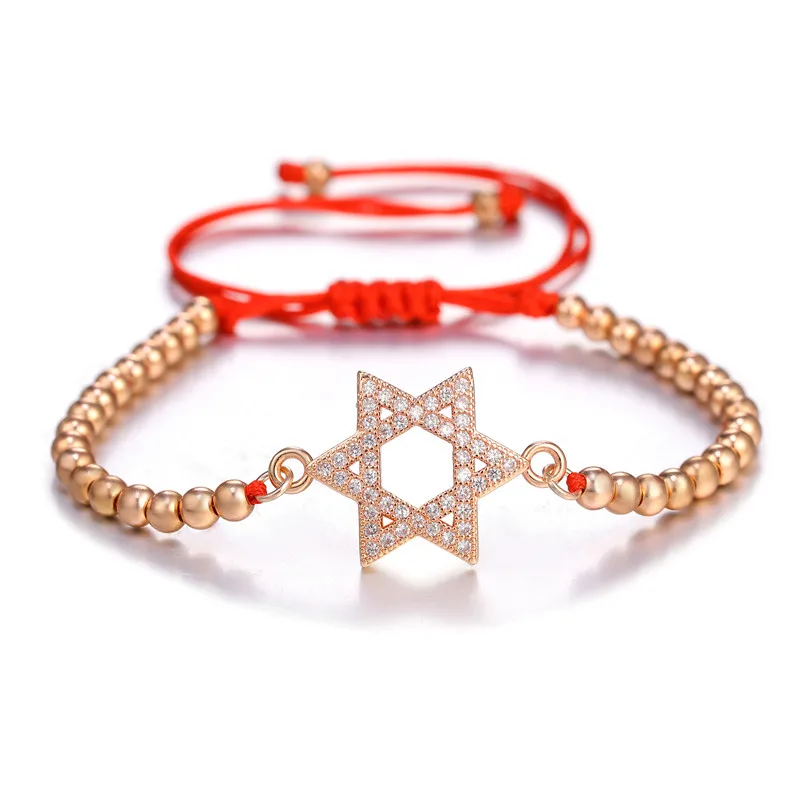 Rose Gold DIY ремесло ювелирные изделия браслеты с подвесками микро проложить Циркон звезда браслеты со звездой Давида для женщин девушек Регулируемая цепочка иудаизм браслеты - Окраска металла: Rose Gold