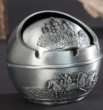 Ancient tin Винтажная пепельница с защитой от ветра с крышкой металлическая портативная пепельница для сигарет для наружного помещения ручная штампованная пепельница - Цвет: Ancient tin