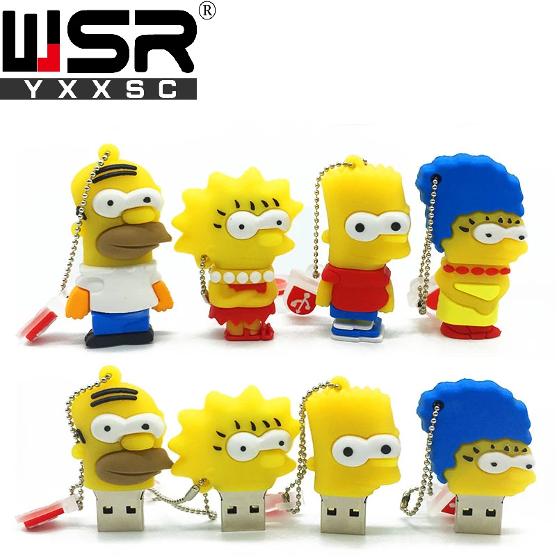 Милый флеш-накопитель с героями мультфильма Симпсоны usb2.0 32gb 64gb 128gb желтый usb флеш-накопитель 4gb 8gb 16gb брелок высокоскоростная Персонализация