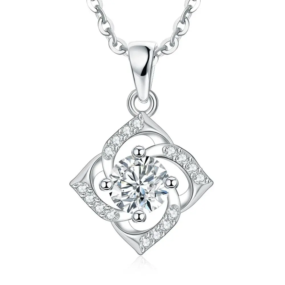 

925 Sterling Silver Women's Fashion Lucky Clover Necklace Jewelry Zircon Pendant clavicle Necklace Valentine's Day gift 45CM
