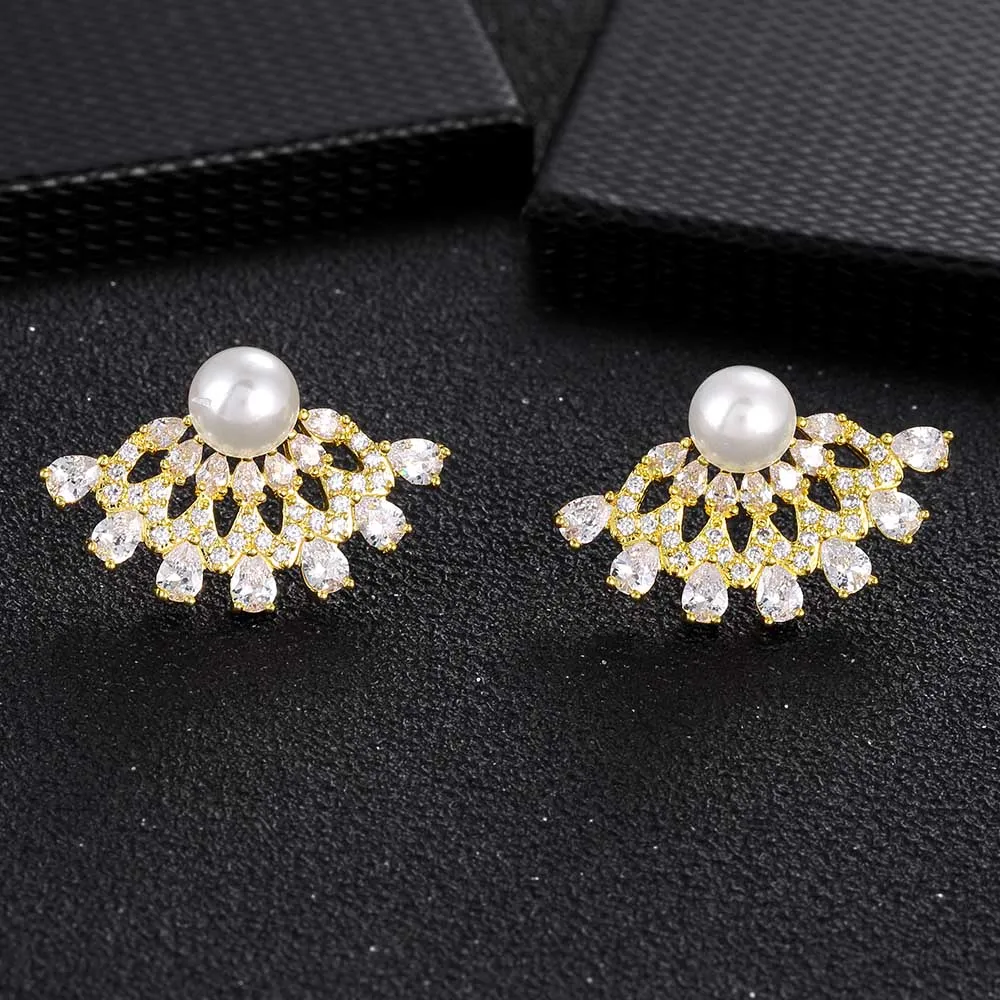 Новинка хит продаж модные серьги гвоздики с жемчугом цирконием геометрическими