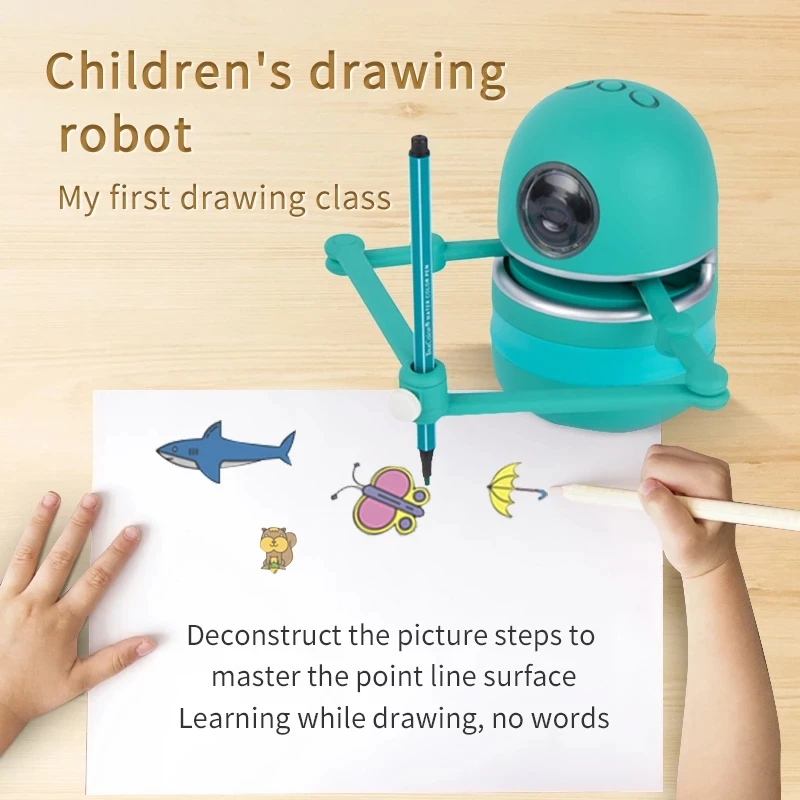 

English Version Pictures Drawing Robot for Kid Science Toys Student Learning Draw Intelligence Automatic USB Rechargeable Robot