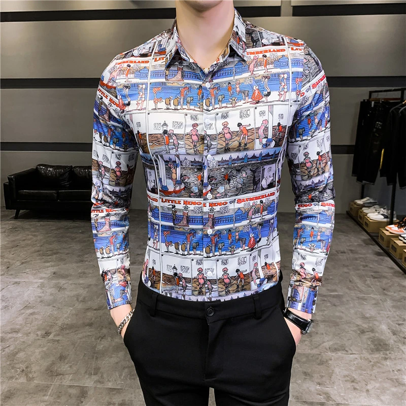 Весенние узкие 2020 подходит для ночного клуба вечерние рубашки Camisa Masculina Blusa Estampada